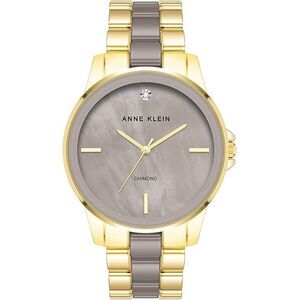 Anne Klein Gold-Tone Taupe Ceramic Link Bracelet Diamond Accent Ladies Watch